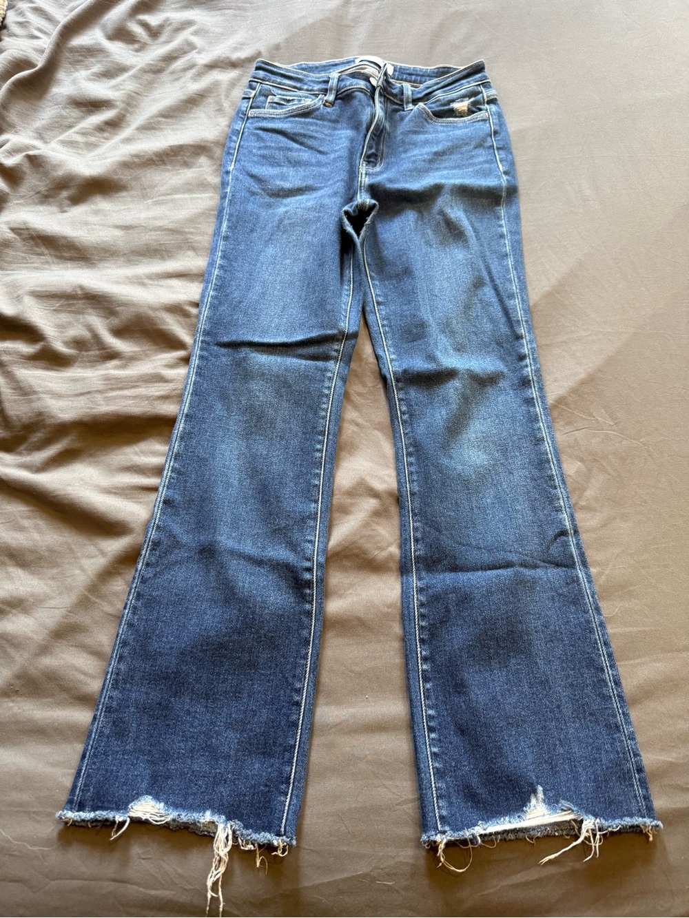Flying Monkey Dark Blue slim boot cut Jeans with Distressed Hem